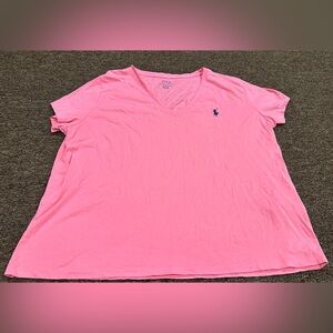 EUC POLO Ralph Lauren XL Pink V-Neck Women's Top SS tee shirt